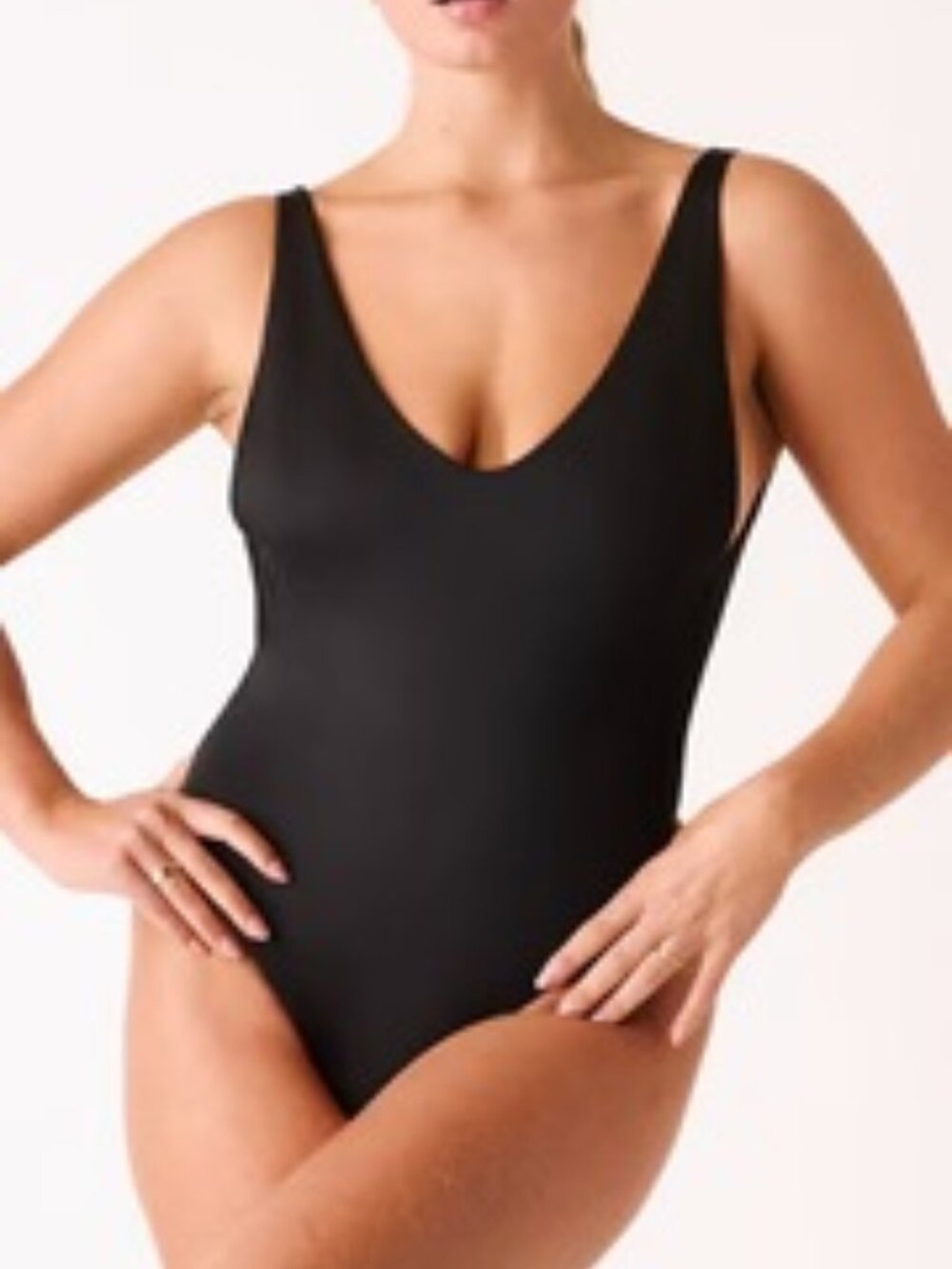 Classic Black V-Neck One-Piece Swimsuit